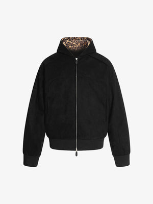 Suede Leopard-Trimmed Paneled Bomber Jacket - thumbnail 1