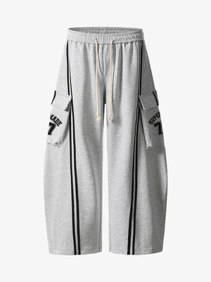 Cotton Web Stitching Letter Print Drawstring Barrel Pants - thumbnail 1