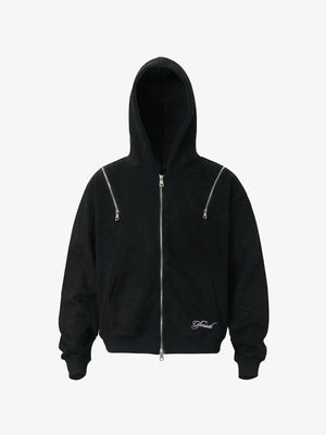 Suede Double-Ended Zippered Cropped Hooded Jacket - thumbnail 3