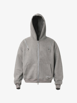 Suede Double-Ended Zippered Cropped Hooded Jacket - thumbnail 1