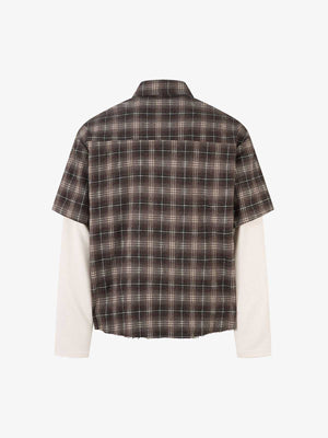 Cotton Street Distressed Plaid Faux Two-Piece Shirt - thumbnail 2