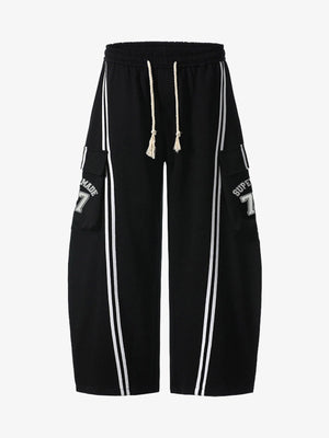 Cotton Web Stitching Letter Print Drawstring Barrel Pants - thumbnail 2