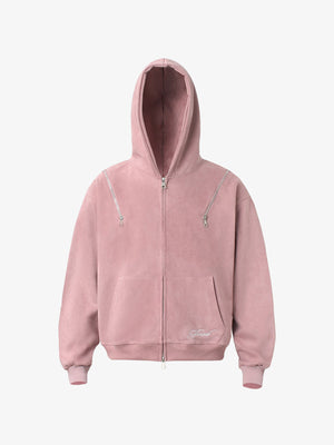 Suede Double-Ended Zippered Cropped Hooded Jacket - thumbnail 2