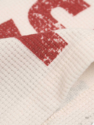 Waffle Knit Graphic Print Crewneck Sweatshirt - thumbnail 9