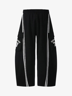 Cotton Web Stitching Letter Print Drawstring Barrel Pants - thumbnail 4