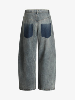 Distressed Rivet-washed Ripped Barrel Jeans - thumbnail 2