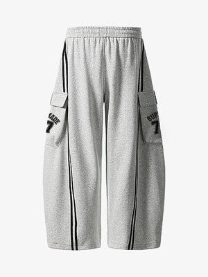 Cotton Web Stitching Letter Print Drawstring Barrel Pants - thumbnail 3