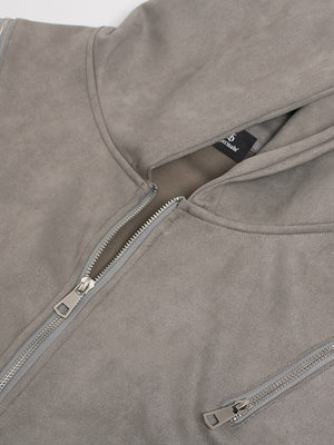 Suede Double-Ended Zippered Cropped Hooded Jacket - thumbnail 5