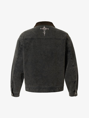 Washed And Distressed Dark Graffiti Patchwork Jacket - thumbnail 2