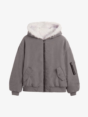 Oversized Reversible Fur Hooded Jacket - thumbnail 1