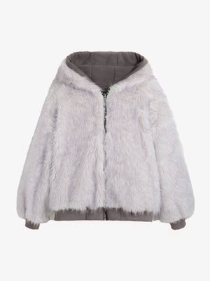 Oversized Reversible Fur Hooded Jacket - thumbnail 8
