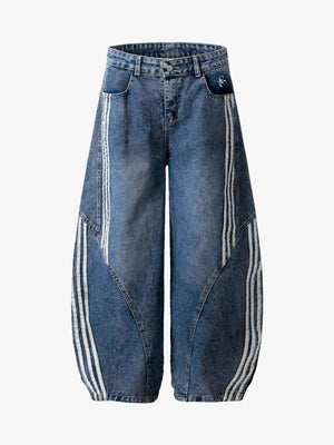 Contrast Side Stripe Denim Barrel Jeans - thumbnail 1