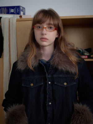 Retro Detachable Fur Collar Workwear Denim Jacket - thumbnail 3