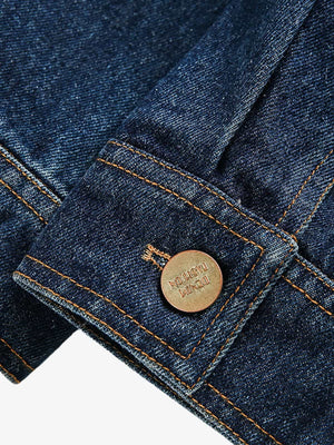 Dark Wash Denim Trucker Jacket – cuff button close-up | XoKool