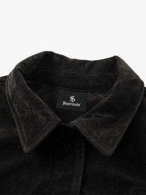 Retro Unique Metal Button Suede Lapel Bomber Jacket - thumbnail 12