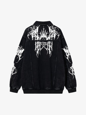 Retro Dark Skull Cross Print Lapel Zipper Jacket - thumbnail 4
