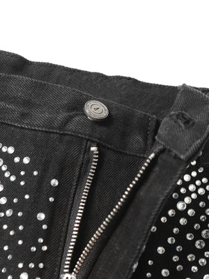 Schwarze Strass-Shorts – Reißverschluss und Strass-Detail | XoKool