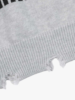 Letter Print Ripped Crew Neck Sweater - thumbnail 7