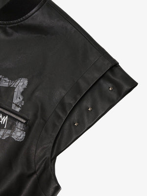 Thorn Destruction Frame Pattern Leather Vest - thumbnail 15
