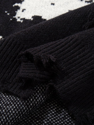 Hip-Hop Dark Skull Frayed-Edge Knit Sweater - thumbnail 13