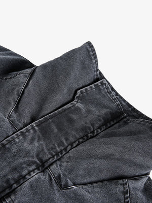 Vintage Washed Distressed Deconstructed High Collar Jacket - thumbnail 6