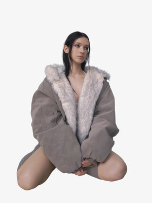 Oversized Reversible Fur Hooded Jacket - thumbnail 5