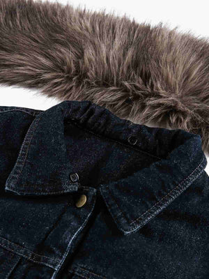 Retro Detachable Fur Collar Workwear Denim Jacket - thumbnail 9