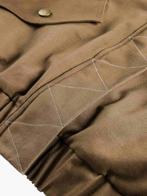 Retro Fur Collar Quilted Workwear Cotton Jacket - thumbnail 9