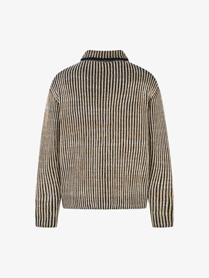 Knitted Retro Zipper Cardigan Stand Collar Vertical Striped Sweater - thumbnail 2
