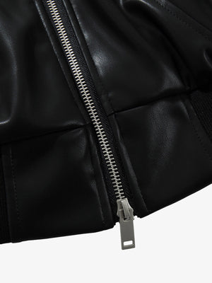 Street Motorcycle Stand Collar Leather Padded Jacket - thumbnail 7