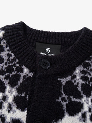 Vintage Skull Leopard Jacquard Knitted Cardigan - thumbnail 19