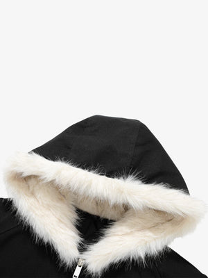 Retro Contrast Fur Collar Quilted Cotton Bomber Jacket - thumbnail 5