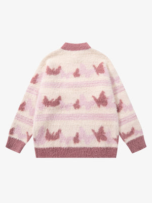 Contrast Stripe Butterfly Jacquard Half-zip Sweater - thumbnail 3