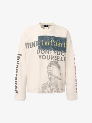 Waffle Knit Graphic Print Crewneck Sweatshirt - thumbnail 1