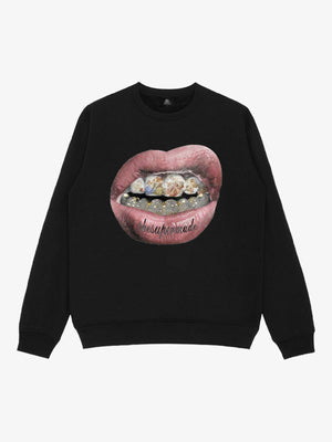 Streetwear Hip-Hop Gold Mouth Print Sweatshirt - thumbnail 9