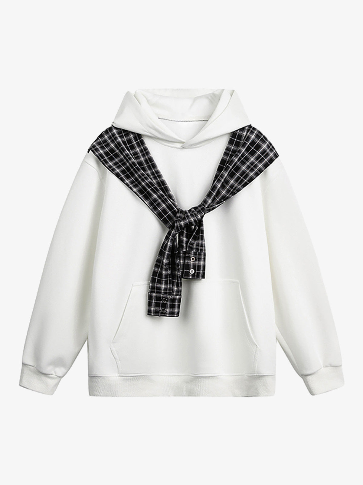 Fake Two-Piece Plaid Shirt Scarf Design Hoodie