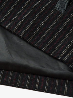 Textured PU Leather Patchwork Retro Stripe Jacket - thumbnail 8