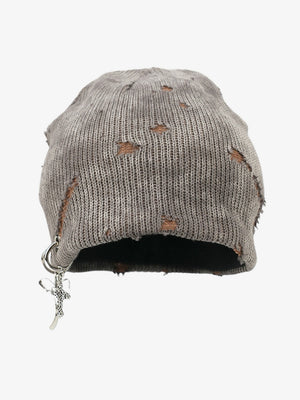 Retro Wasteland Style Distressed Knit Hanging Charm Beanie - thumbnail 2