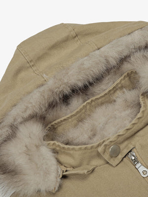 Street Outdoor Detachable Fur Collar Fleece Hooded Padded Jacket - thumbnail 11