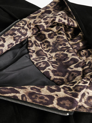 Suede Leopard-Trimmed Paneled Bomber Jacket - thumbnail 3