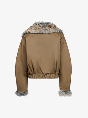 Retro Fur Collar Quilted Workwear Cotton Jacket - thumbnail 6