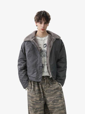 Deconstructed Patchwork Fur Collar Bomber Jacket - thumbnail 5