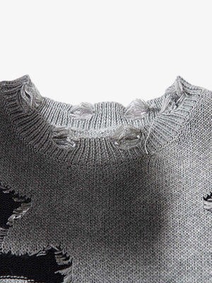 Vintage Spray-Painted Cross Hole Knit Sweater - thumbnail 10