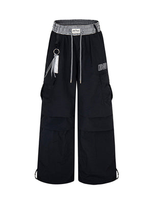 Double Waist Drawstring Baggy Cargo Pants - thumbnail 1