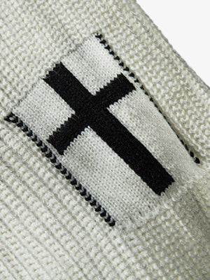 Ribbed Knit Dirty Dyed Embroidery Cross Sweater - thumbnail 5
