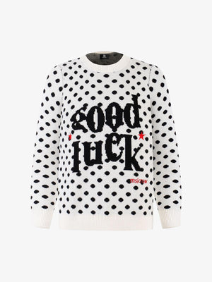 Retro Polka Dot Letter Jacquard Loose Knit Sweater - thumbnail 1