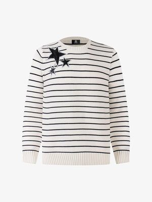 Striped Star Jacquard Loose Knitted Sweater - thumbnail 1