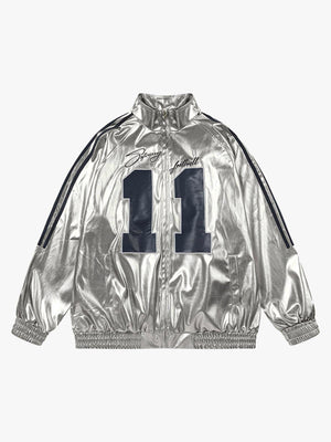 Number 11 Reflective Metallic Leather Track Jacket - thumbnail 1