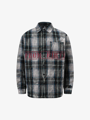 Street Washed Distressed Plaid Letter Print Long-Sleeve Shirt - thumbnail 1