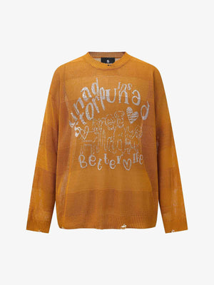 Vintage Hollow Ripped Knit Sweater - thumbnail 1